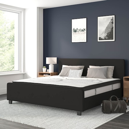 Flash Furniture King Size Black Fabric Platform Bed & Mattress HG-BM10-24-GG
